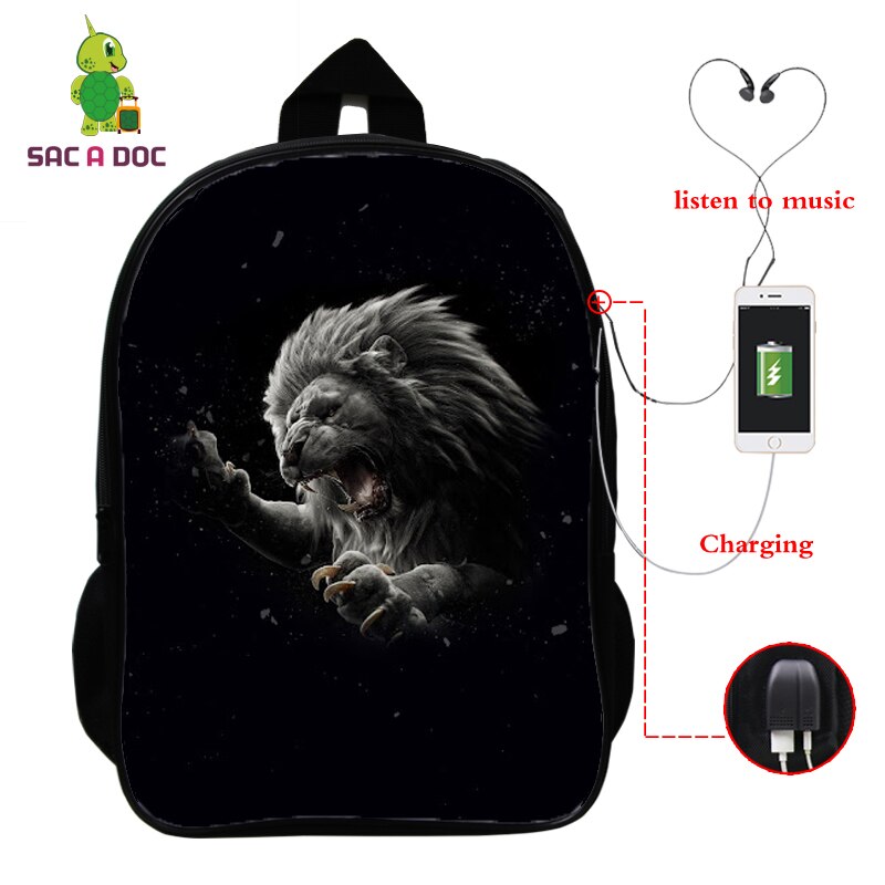 Laptop-rucksack für jungen und mädchen, reise- und schulrucksäcke mit 16- zoll-usb-ladeanschluss, löwenmuster, 3d schultaschen für teenager: 0 löwen 77