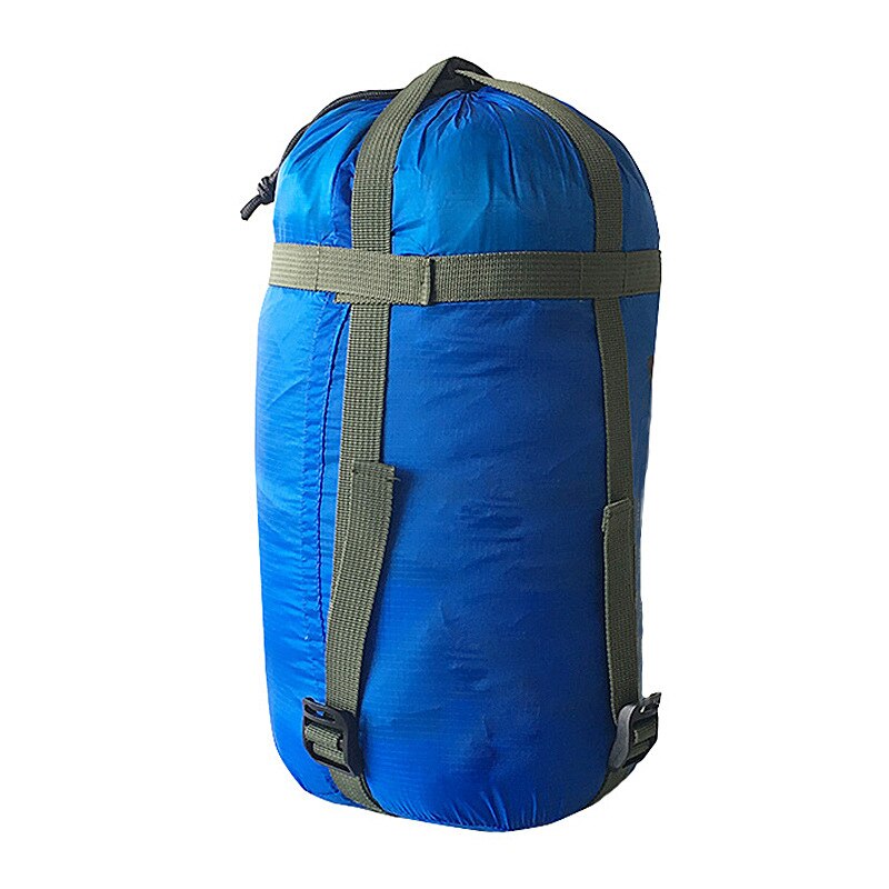 Vandreture rejsetaske udendørs soveudstyr flerfarvet løbebånd arrangør udendørs camping kompression sovepose: Blå