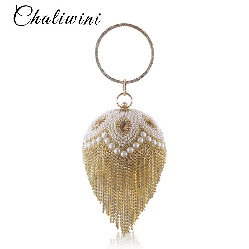 Gouden Diamant Kwastje Vrouwen Party Metalen Kristal Koppelingen Avondtassen Huwelijk Bruids Zak Schouder Handtas Polsbandjes Clutch Purse