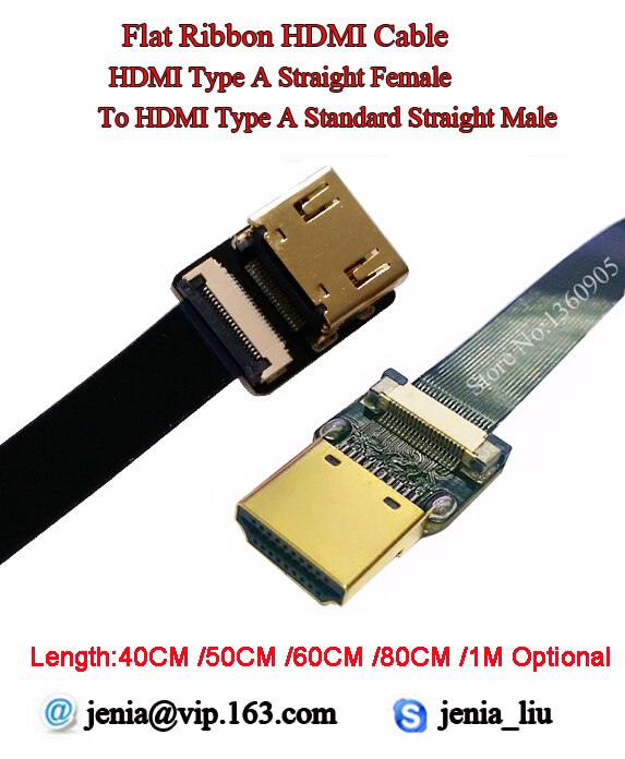 40 CM/50 CM/60 CM/80 CM/1 M Ultra Dunne HDMI Zachte Kabel Standaard rechte Een Vrouwelijke naar Een Mannelijke Lint Platte Kabel HDMI Zachte Super Kabel