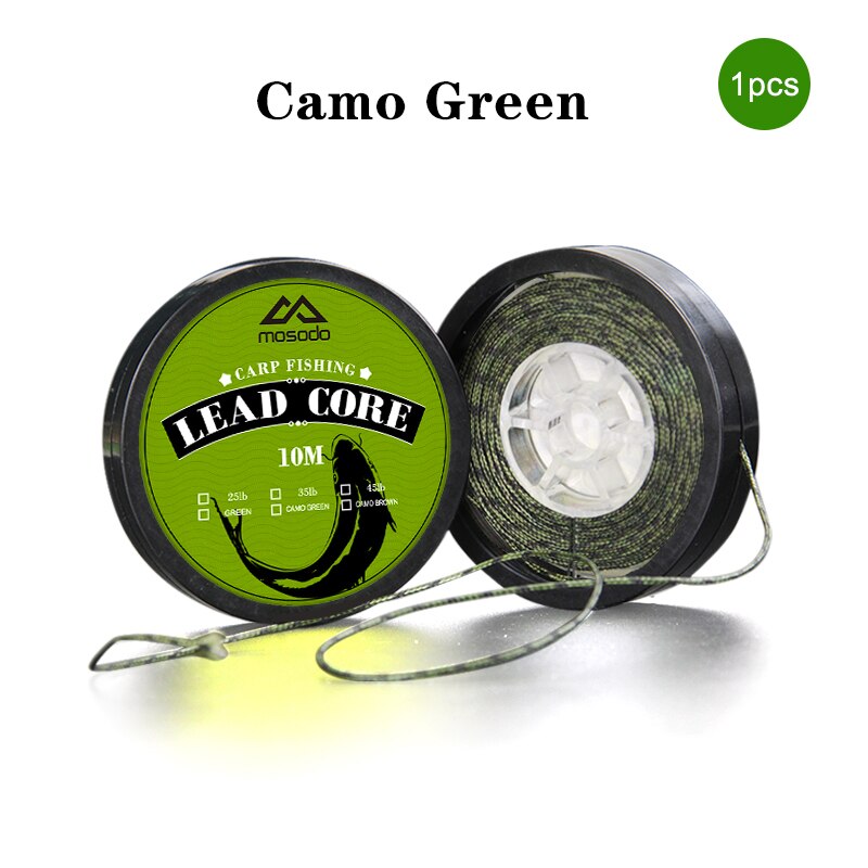 Mosodo 10M Carp Fishing Leader Line Leadcore Camo Green Lead Core 25LB 35LB 45LB Hair Rigs 12 Strand Braided Wires 10 Meters: Camo Green / 35LB