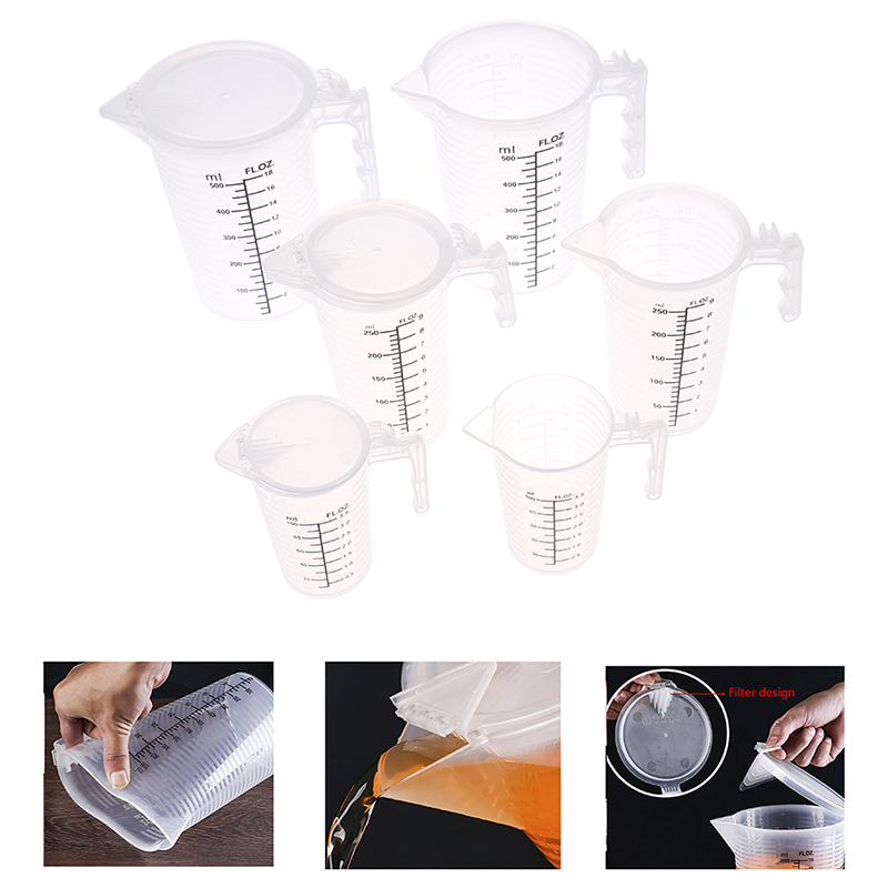 1PC 100/250/500ML Plastic Measuring Cups Jug Liquid Container Baking Kitchen Water With Cover Kitchne Accessories Mixing Cup