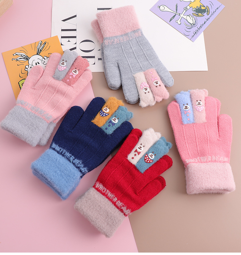 For 4~7Y Kids Winter fingers warm soft knitted boy gloves carton girls thin gloves for Kids