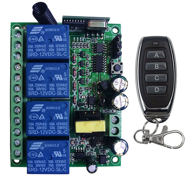 Ac110v 220v 230v 4ch 4 ch 4 kanal 10a relæ rf trådløs fjernbetjening switch system 315 mhz 433 mhz sender og modtager: Blå / 433 mhz