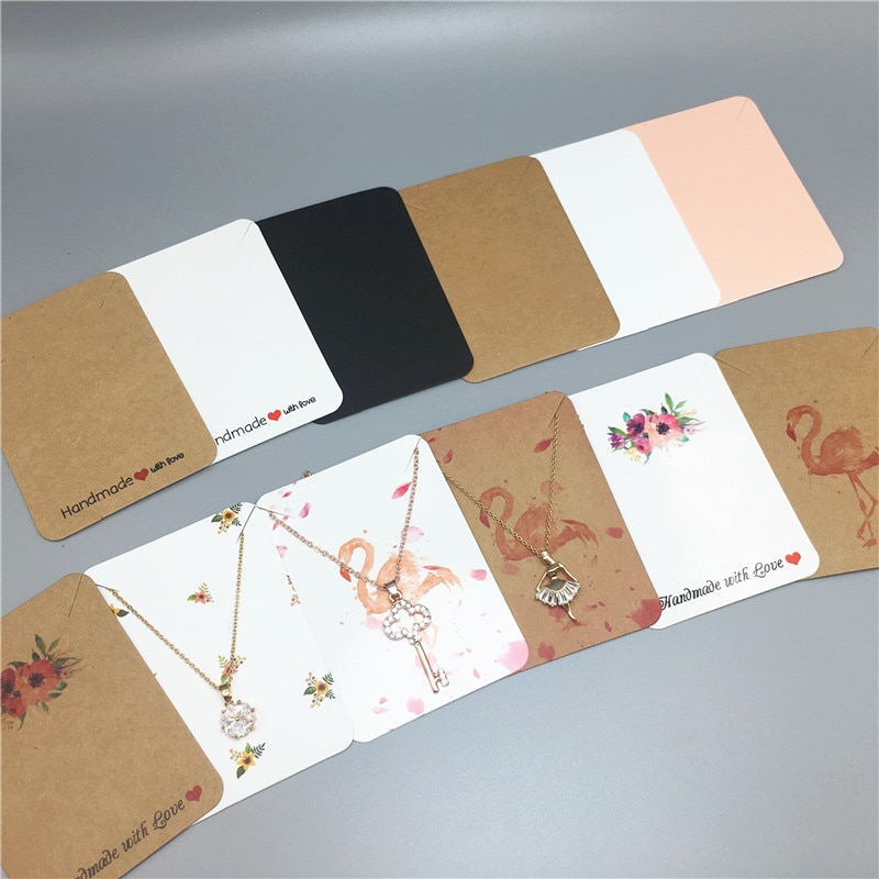 Flores estampadas en varios colores y tarjeta de papel Kraft en blanco collar Popular tarjetas para exhibir joyería paquete tarjeta 7,8x5,6 cm 10 Uds