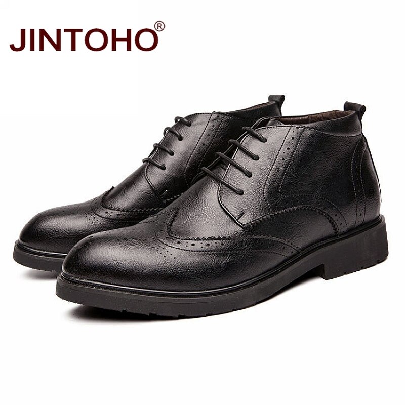 JINTOHO Men Winter Shoes Casual Men Leather Shoes Brand Male Leather Boots Breathable Ankle Boots Winter Men Booties