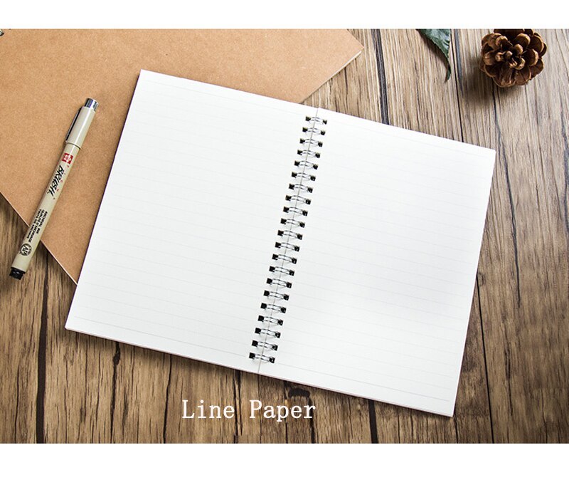 EZONE 16/32K Coil Kraft Paper Notebook Sketchbook Grid Square Line Paper Blank Pages Notebook Student Exercise Book 100 Pages: Line Paper / 19X13cm