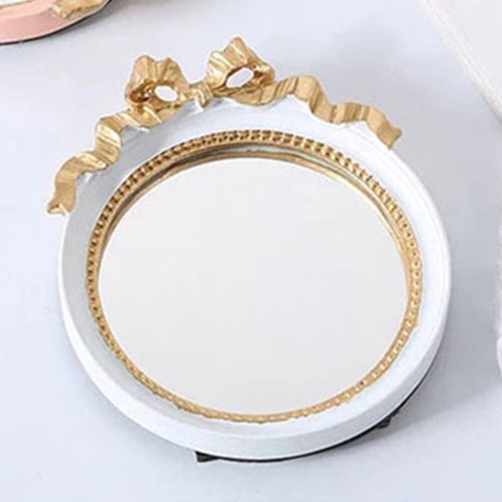 1Pc Resin Mirror Small Mirror Bowknot Mirror Round Make Mirror for Outdoor Trip Home