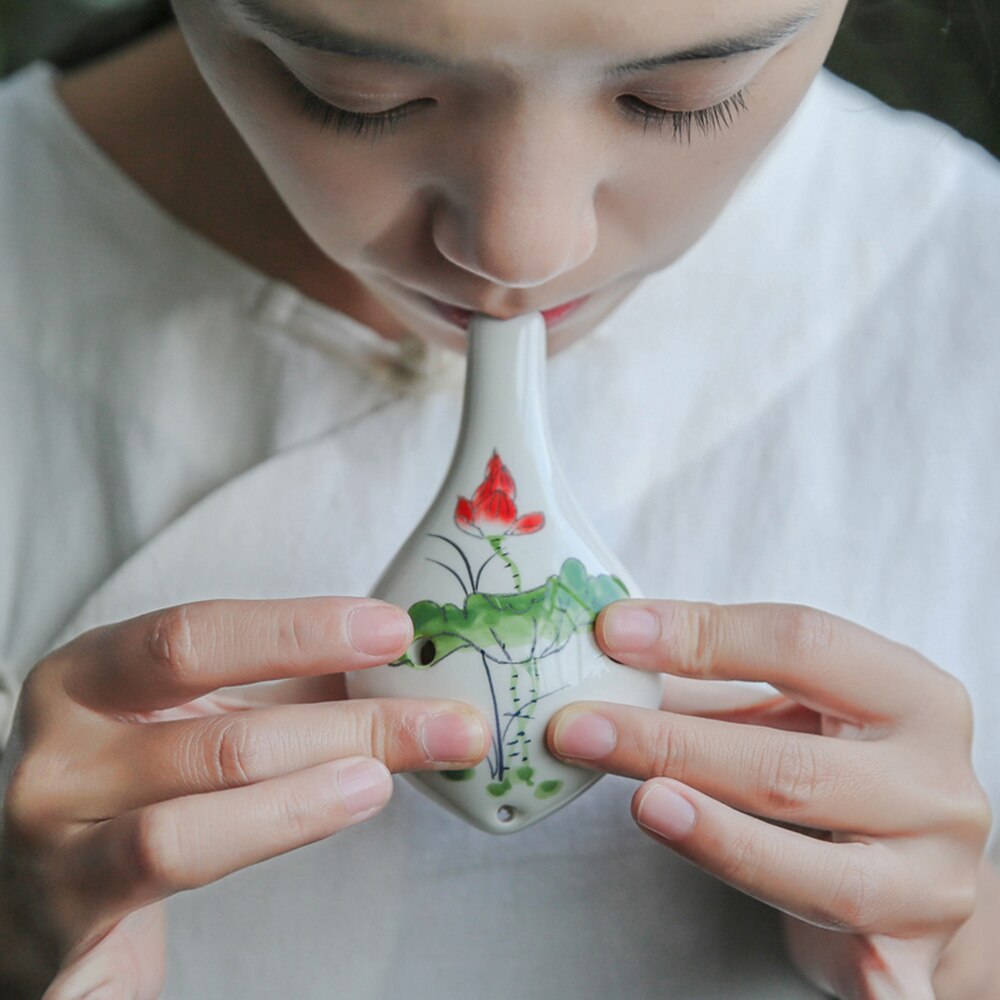 alt c vinflaske 6 skrog keramisk ocarina håndmalt musikkinstrument med snor-musikkpartitur til musikkelskere og lærende