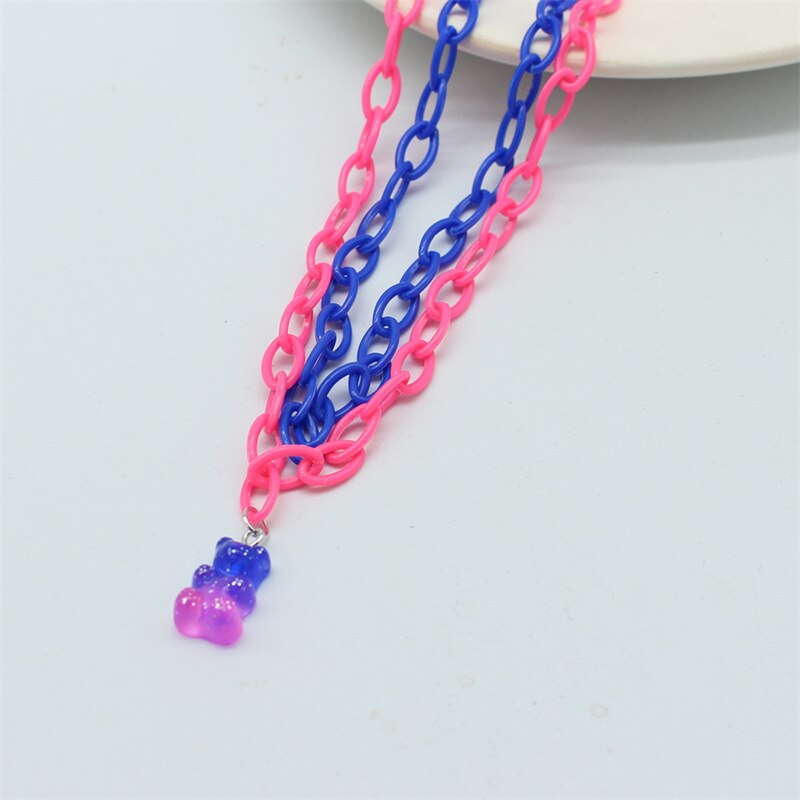 Collana con ciondolo orso in resina creativa colore caramella divertente doppio strato dichiarazione girocollo Harajuku regali gioielli per feste: 10