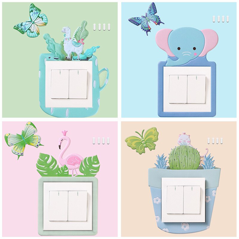 Leuke Dieren Olifant Schakelaar Sticker Remoable Muursticker Voor Kids Nursery Thuis Decal Decor