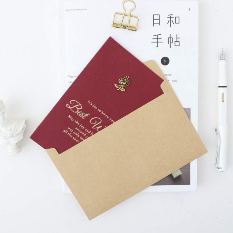 Retro Red card DIY folding birthday wish card Valentine's Day Christmas Cards general Xmas Blessing Card