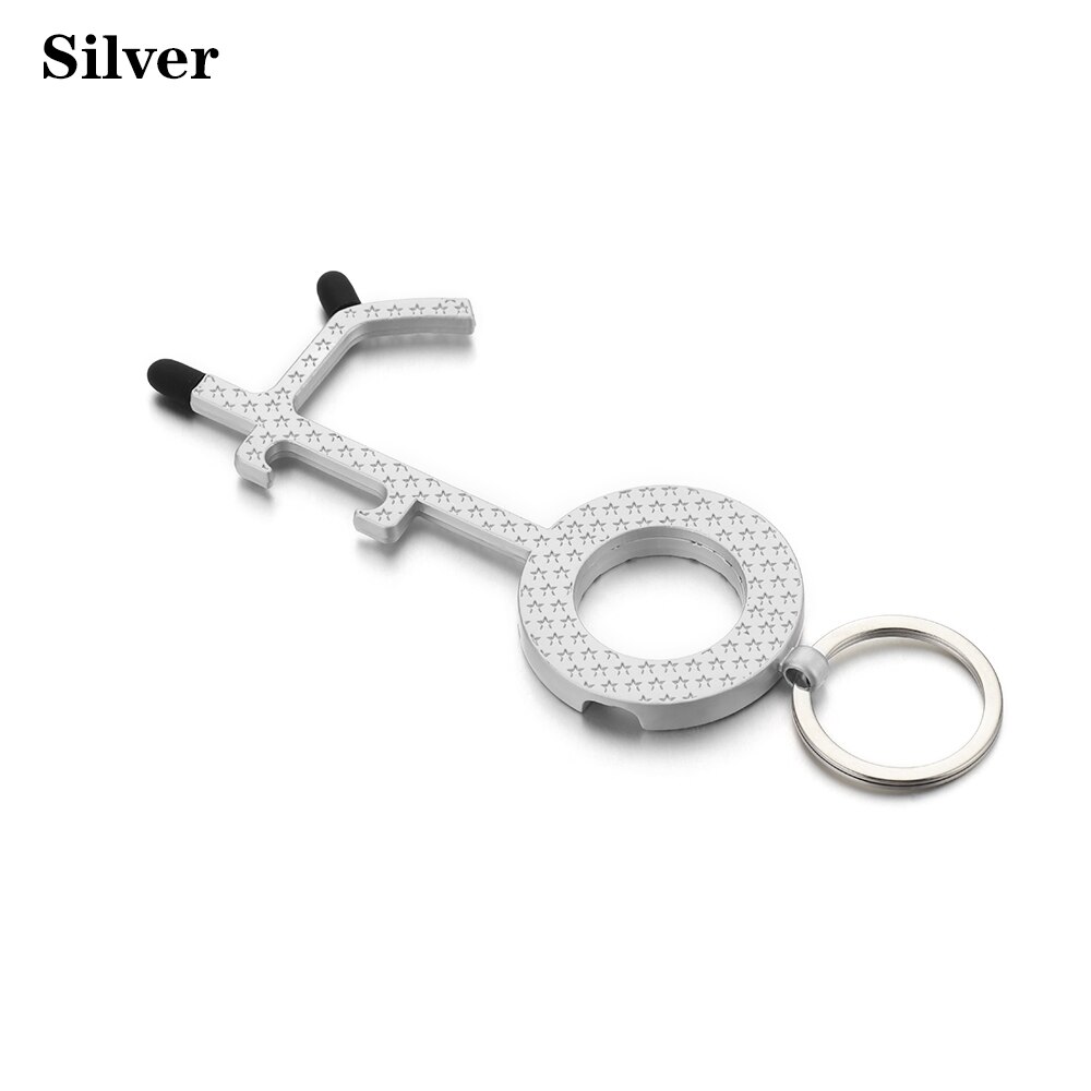 1PC wielofunkcyjny metalowy bezdotykowy mechanizm otwierania drzwi EDC bez dotykania winda mechanizm otwierania drzwi uchwyt breloczek przycisk akcesoria: srebro