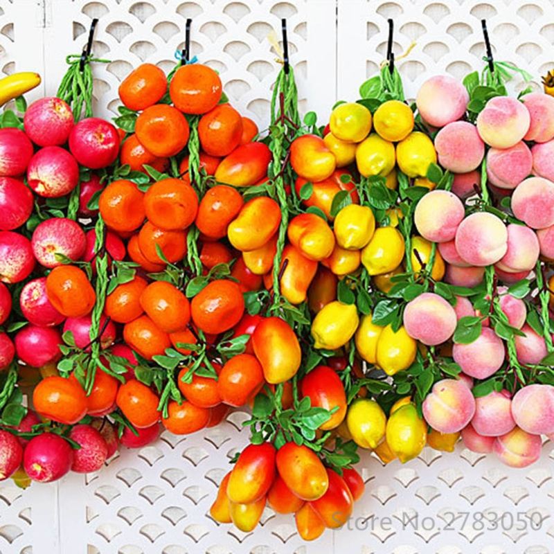 Artificial Fruit Vegetables Peach Lemon Mango String for Restaurant Hotel Home Garden Decoration Hanging Pendant Display Props