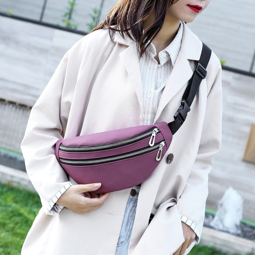 Brand Women Double Zippers Suede Waist Fanny Pack Belt Bag Waterproof Chest Pouch Travel Hip Bum Bag Lady Phone Pouch Bolsas