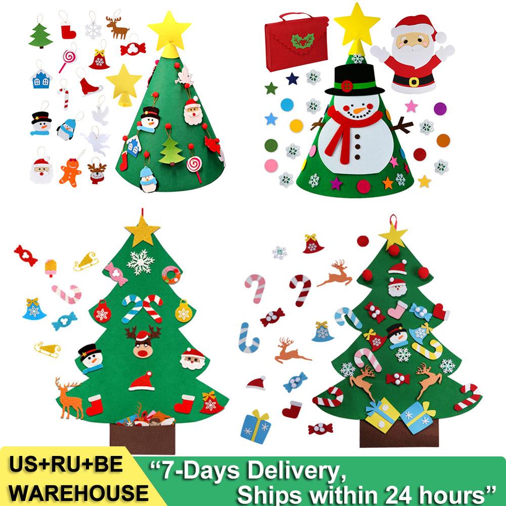 Diy Peuter Vilt Kerstboom Voor Vrij Geplakt Kinderen Speelgoed Kerstboom Met Glitter Tas Ornamenten Muur Opknoping Decor