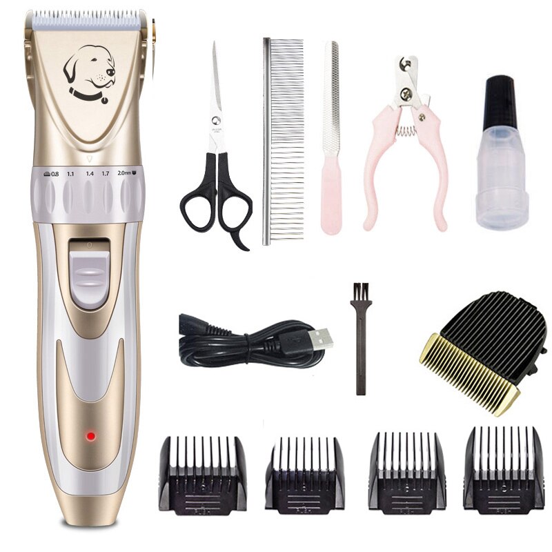 Profissional pet cão aparador de pêlos animais de estimação grooming clippers gato cão cortador máquina barbeador baixo ruído tesoura elétrica clipper: KIT5-WHITE