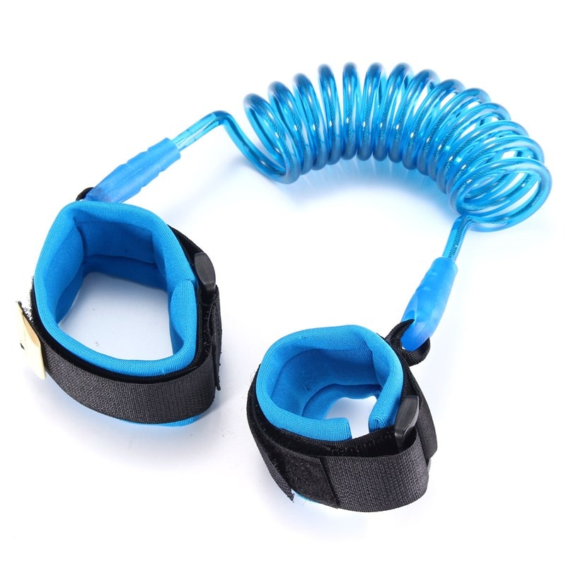 Blue PU&Stainless Steel Contraction Toddler Safety Harness Child Safty Wrist Link Anti-lost Child Belt Adjustable