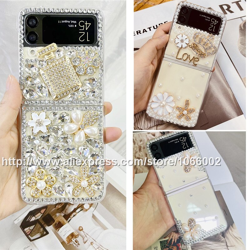 Luxury Gold Sparkle Gems Crystal Bling Hard Cases for Samsung Galaxy Z Flip 3 Flip3 Z Flip 4G/5G/ Diamond Perfume Bottle Cases