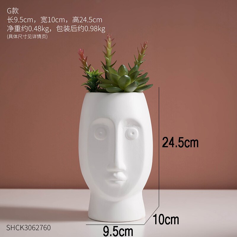Jarrones creativos blancos para flores cara humana abstracta maceta de plantas suculentas arreglo de flores accesorios de decoración del hogar: G