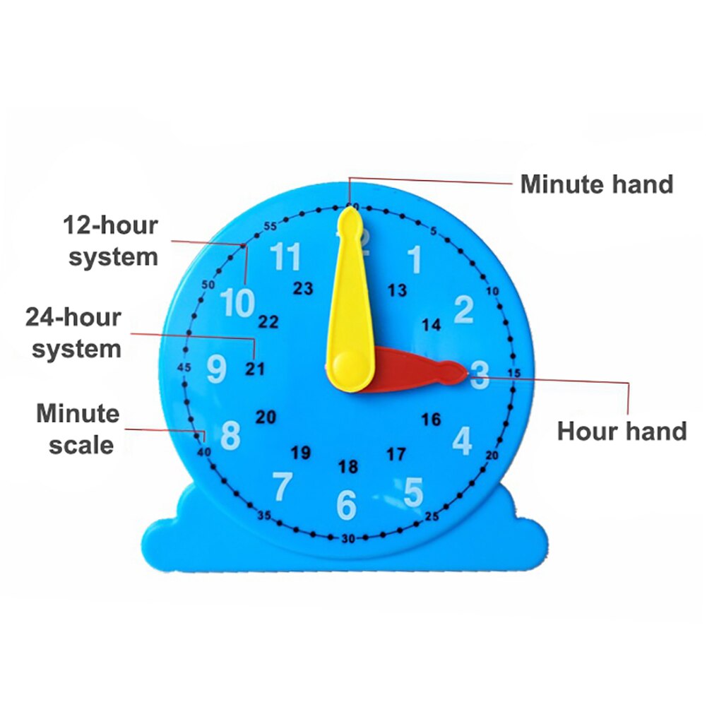 12/24 Hours Plastic Student Learning Clock Time Teacher for Kids Children built-in stands for desktop use