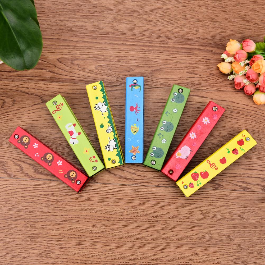 Instrumento Musical educativo para niños, armónica de madera pintada con dibujos animados, de Color aleatorio, 1 unidad