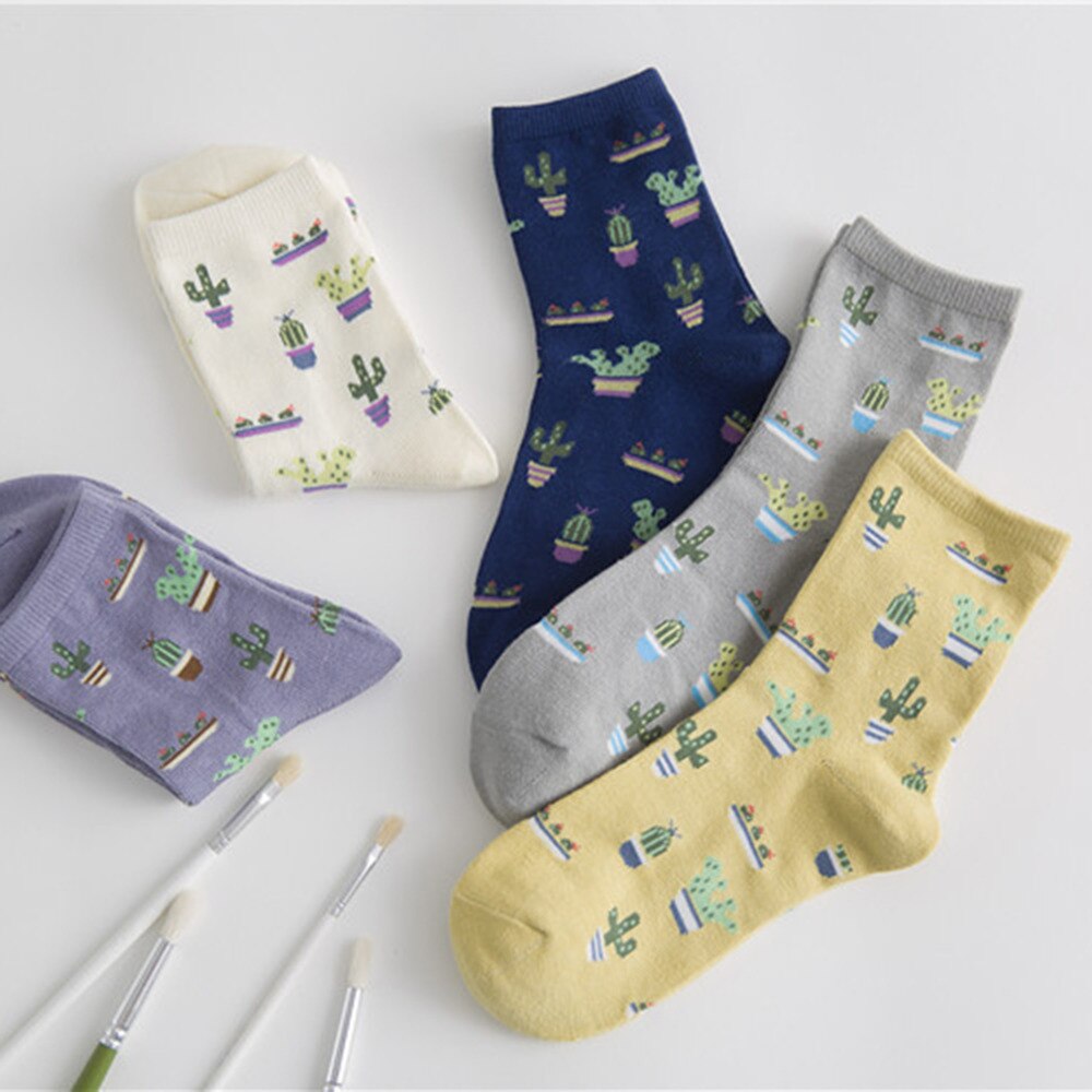 Calzini Casual Donna - Motivo Pianta Cactus Cartoon - Calzini Corti Carini Comodi