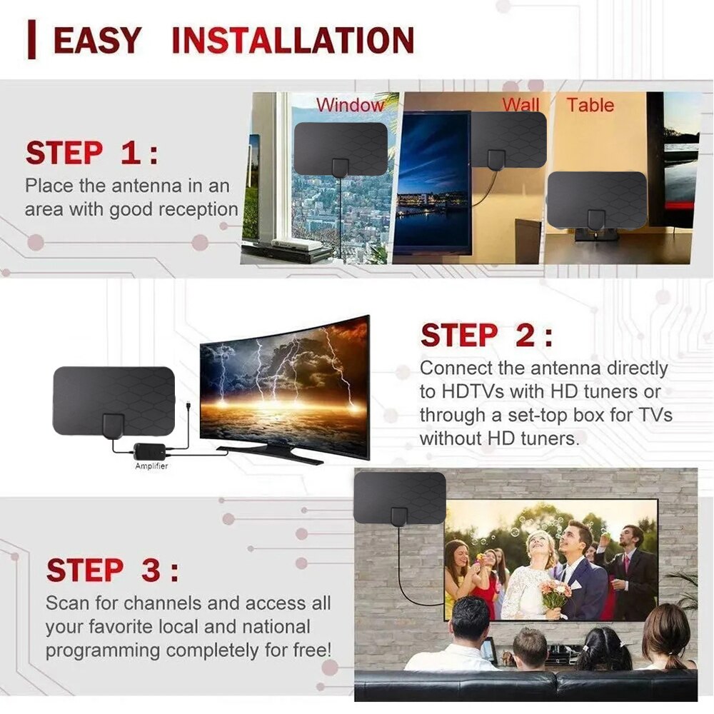 25db high gain hd tv dtv boks digital tv antenne 3000 miles booster indendørs antenne hd tv boks