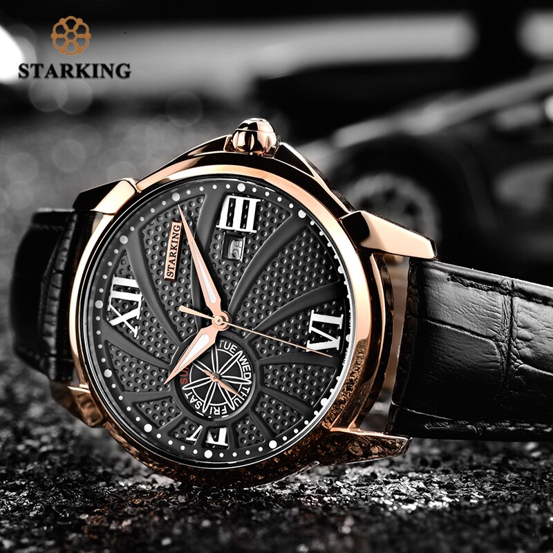Relojes STARKING, reloj de para hombres, reloj de cuarzo negro de acero de lujo, reloj de pulsera deportivo de cristal de zafiro para hombre, reloj Masculino