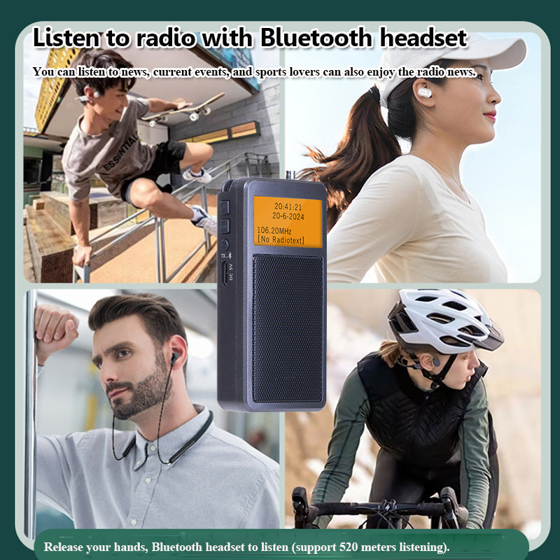 Mini przenośne radio Bluetooth Kieszonkowe radio stereo DSP FM Bezprzewodowy głośnik Bluetooth z budzikiem Podświetlany ekran Rechargea