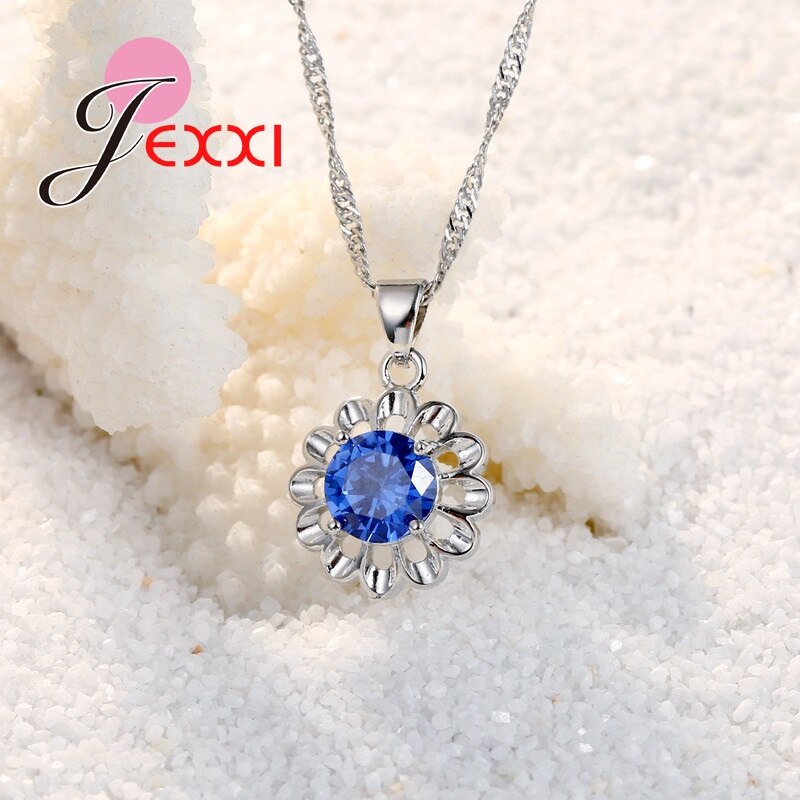 Zonnebloem Eeuwige Liefde 925 Sterling Zilveren Sieraden Set Voor Bruiloft Crystal Maxi Ketting Oorbellen Set Voor Vrouwen Bijoux