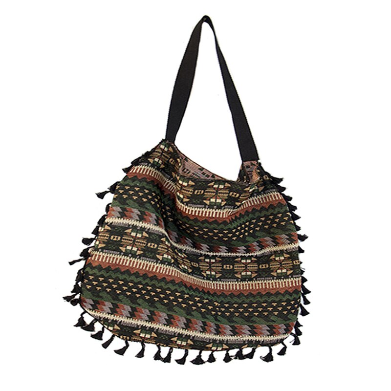 Women Vintage Shoulder Bag Tassel Ethnic Retro Casual Tote Female Folk Boho Shopping Bag Knitting Woven Lady Handbag SS0379: Default Title