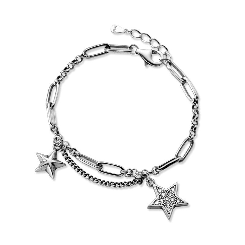 Top Retro Vintage Style Star Charm Bracelets S925 Silver Chain Bracelets Fine Bracelets