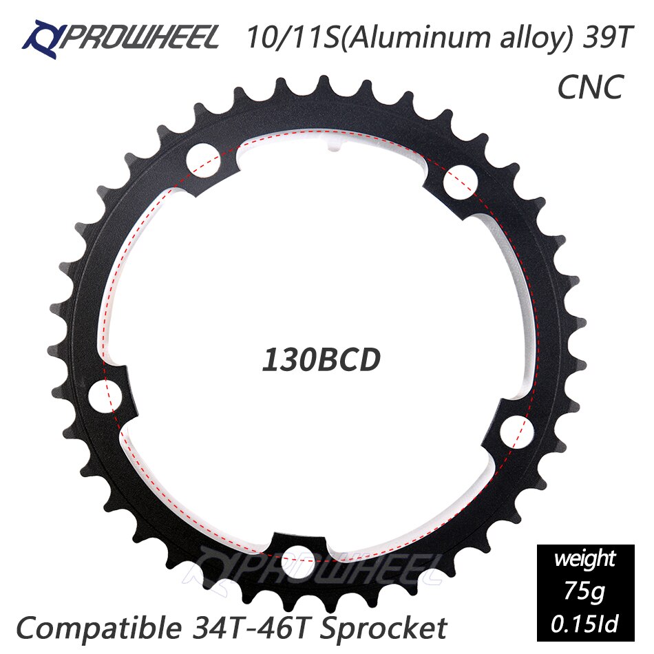 Prowheel Racefiets Kettingblad 110/130BCD 34/39/50/53T Tandwiel AL-7075 Cnc 8/9/10/11 Speed Chainwheel Crankstel Tandplaat Onderdelen: 5h 130bcd 39t Al Cnc