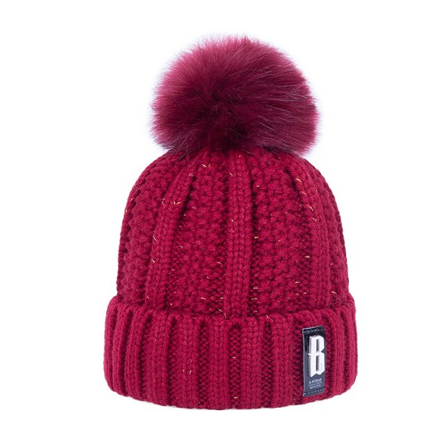 Wintermuts dames gebreid plus fluwelen winter warme muts dames effen kleur pompon muts meisjes kleding accessoires: 12
