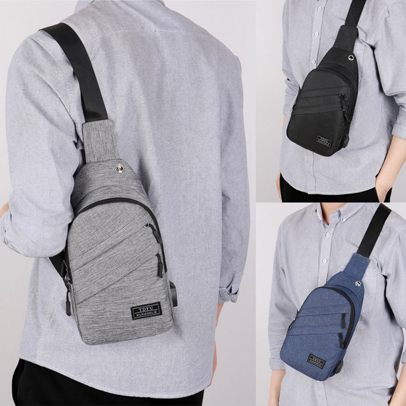 Men's Shoulder Bag Sling Chest Pack Canvas USB Charging Sports Crossbody Male Chest Bags Belt Waist Packs Fast