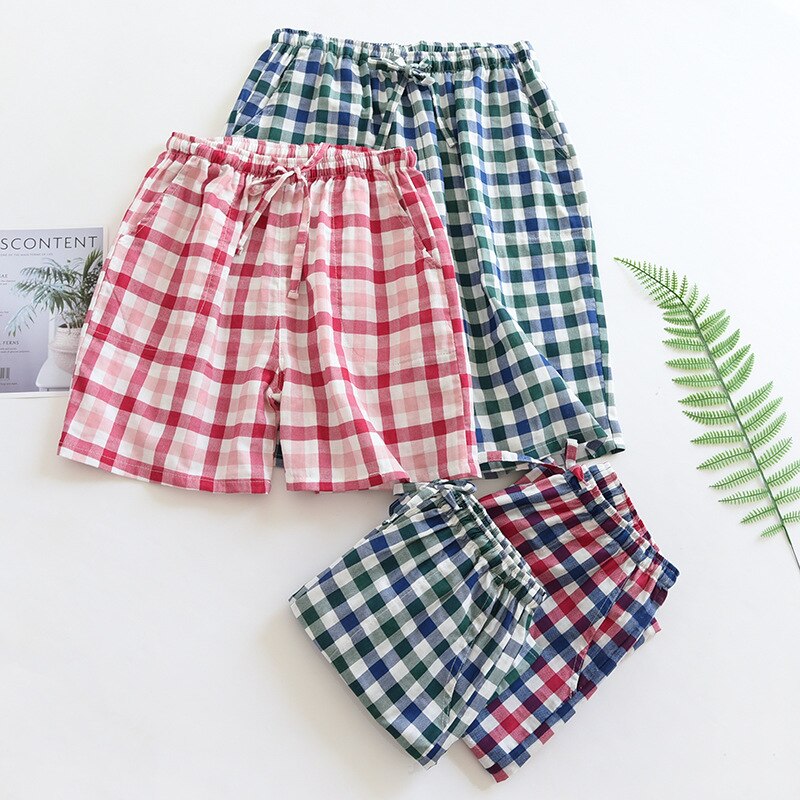 Shorts for Couple Women Cotton Sleep Bottoms Plaid Shorts Comfy Elastic Waist Home Pants Men Ladies Pajama Pants Beach Pants