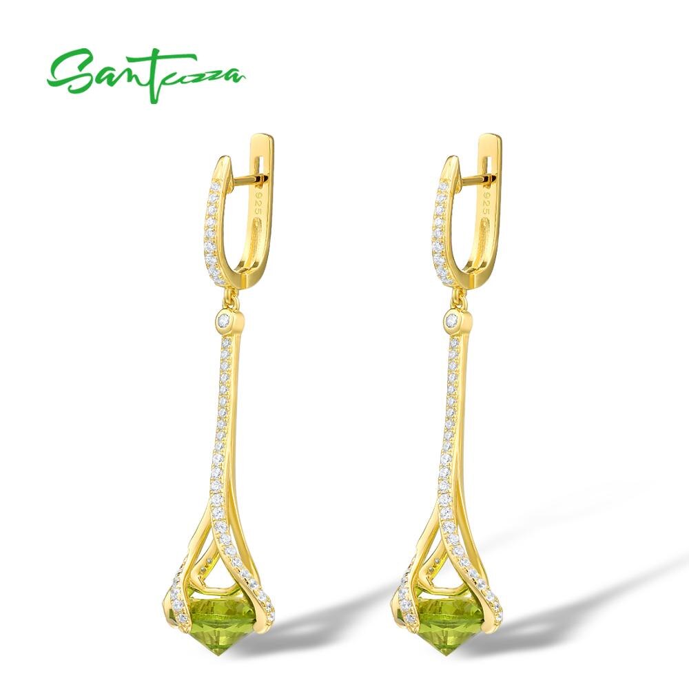 SANTUZZA 925 boucles d'oreilles en argent Sterling rond vert pierre blanc zircon cubique boucles d'oreilles élégantes pour les femmes de mariage bijoux fins