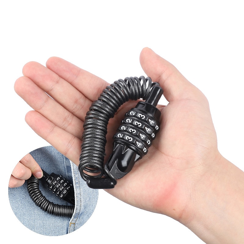 Bike Anti Theft Helmet 4 Digit Password Bicycle Lock For Scooter Motorcycles Cycling Safety Portable MTB Spring Cable Locks