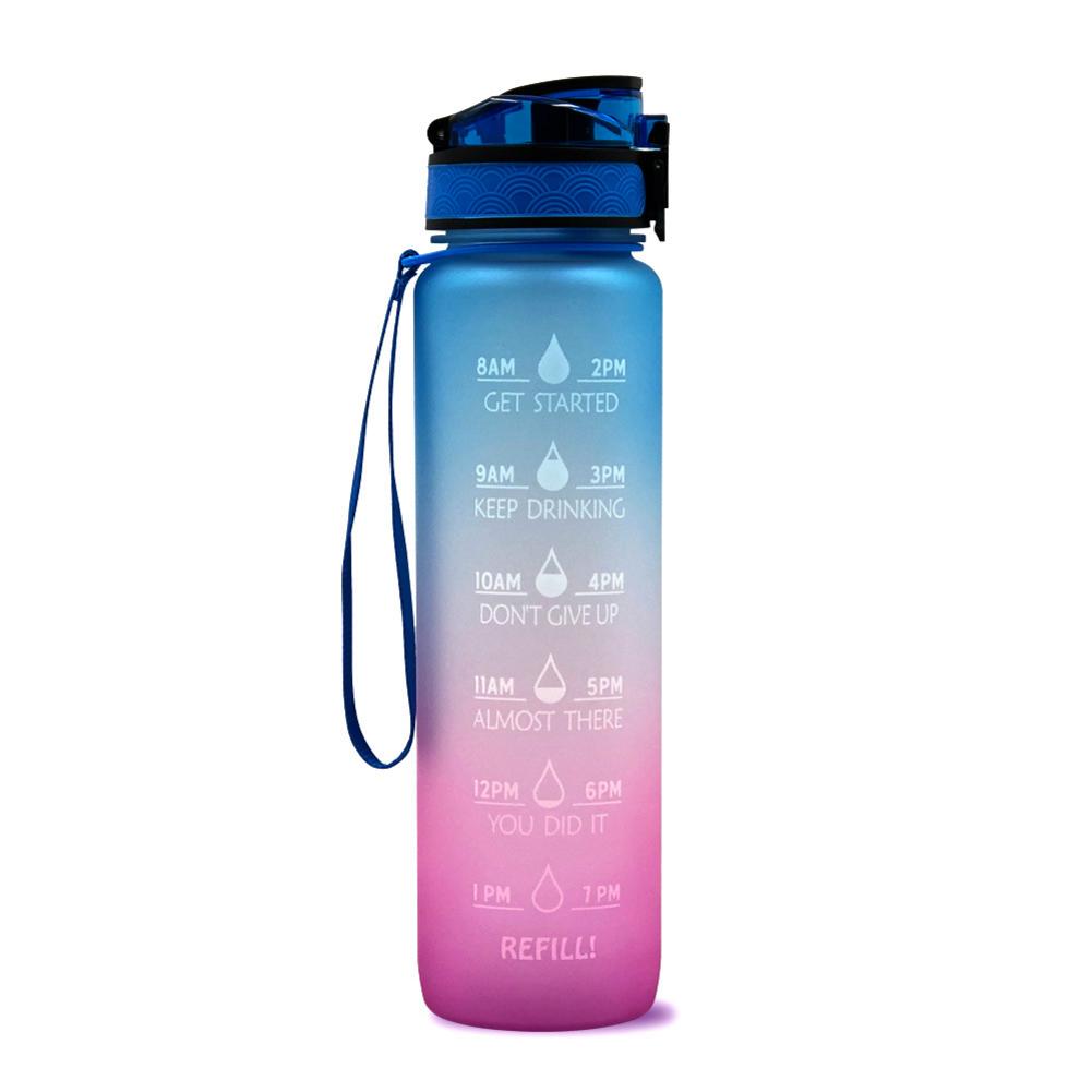 Botella de agua deportiva con pajita, vaso esmerilado sin BPA, a prueba de fugas, para deportes al aire libre, 1 Litro: Blue Purple