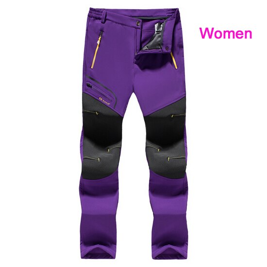 LoClimb-pantalones de senderismo para mujer, ropa de acampada, de invierno, impermeable, con forro polar, Softshell, Trekking al aire libre, AW152, 5XL: women purple / Asian Size L