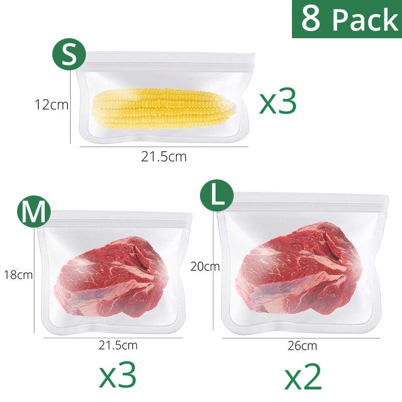Food Storge Bags, Reusable Zero waste Airtight Seal Sandwich & Snacks & Fruit & Lunch Preservation Bags, Kitchen Tools: 3S x 3M x 2L