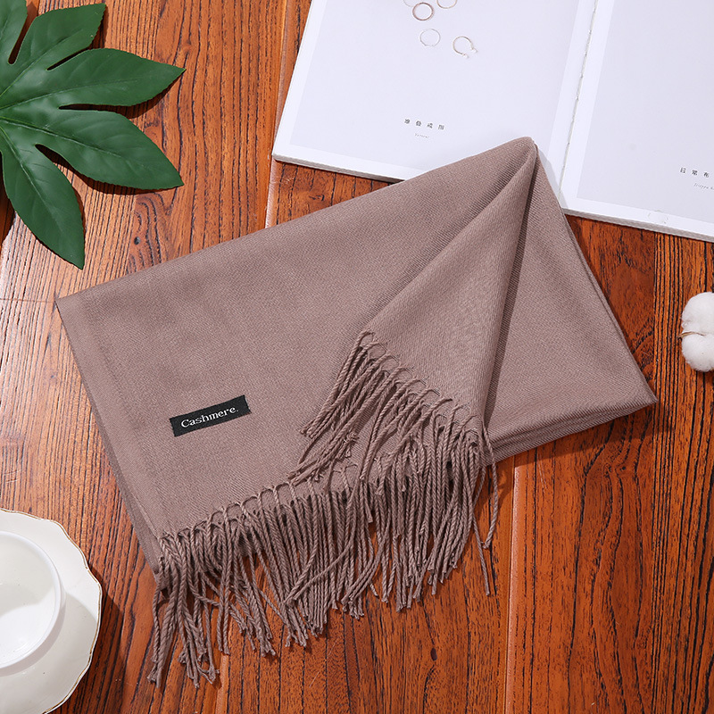 Écharpe polyvalente en Imitation cachemire brossé, couleur unie, épaisse, longue écharpe d'hiver avec pompon en cachemire, châle à épaule pour fille