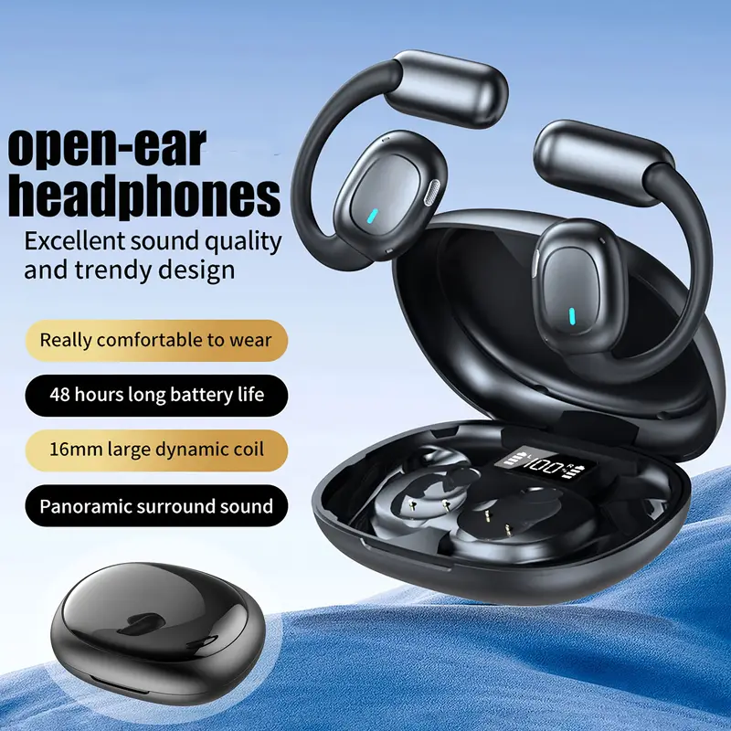 Auricolari con gancio auricolare ows  i51 auricolari sportivi wireless con cancellazione del rumore, display di alimentazione a led, cuffie bluetooth, cuffie aperte