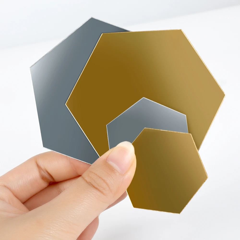 100/1 stücke Sechseckigen Acryl Spiegel Zauberstab Aufkleber Mini Spiegel Solide Paster Selbst-klebe Gold Silber Aufkleber Hause schlafzimmer Kunst Dekor