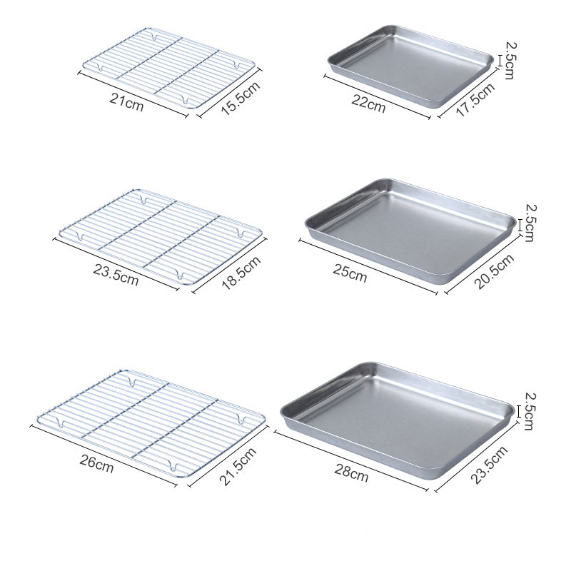 Bandeja de acero inoxidable para hornear, juego de rejilla de refrigeración, marco de distribución de secado, bandeja de barbacoa para pastel de frutas, bandeja de horno multiusos de cocina