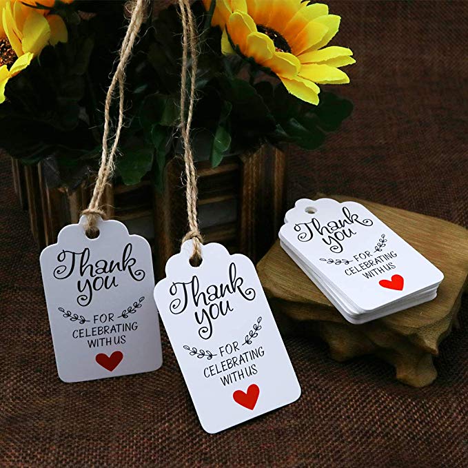 100 piezas de papel kraft gracias por celebrar con nosotros para la boda etiquetas de Paquete de etiquetas etiquetas de precio hechas a mano de joyería