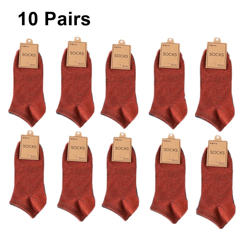 Lot 36-44 10 paires de chaussettes unisexes pour homme et femme, en coton respirant, couleurs unies, décontractées, pour le printemps, l'été et l'automne: Rouge