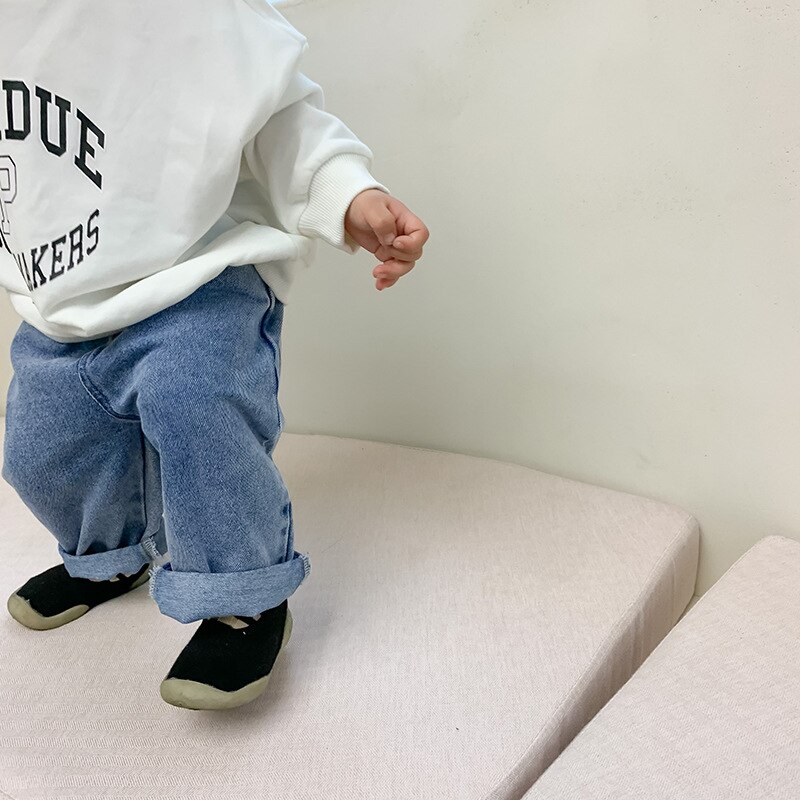 Lente Kids Unisex Losse Base Jeans 1-6 Jaar Jongens En Meisjes Mode Toevallige Denim Broek