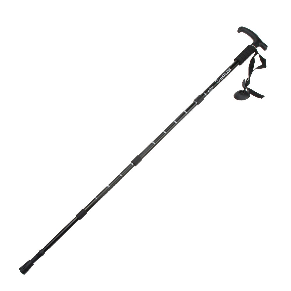 4 Section 6061 Aluminum Alloy Adjustable Telescopic Hiking Walking Stick Trekking Pole T Shape Grip Anti-shock Anti-skid: Black